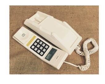 Vintage 80's Push Button Phone Wall Mount or Desk Off White F-15 Trim Tron Super Nice Clean Works, Prop phone,