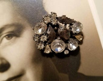 Rhinestone and Silver-Tone c. 1940 Clip-On Earrings