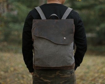 Canvas Backpack/ Leather backpack/ Waxed canvas backpack/Canvas rucksack/ Laptop backpack/ Mens backpack/ Canvas bag