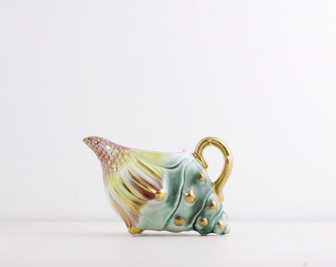 Shell seahorse teapot, sugar, creamer in spring pastels, whimsical teaservice in pastel colours, IBF Candec Creation, ca 1950s