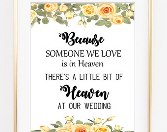Because Someone We Love is in Heaven, Wedding memorial, wedding heaven sign, wedding printable, cream color, cream roses, white cream