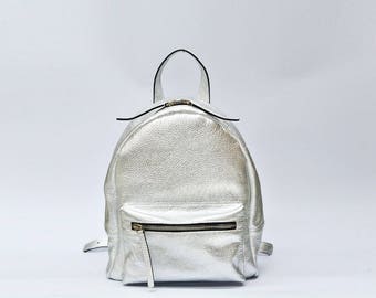 Designer Handbag metallic silver backpack purse multi-way
