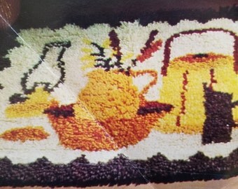 Retro Vogart Latch Hook Rug Kit Still Life 4313 20" x 27" Hook it Vintage Oil Lamp Wash Basin