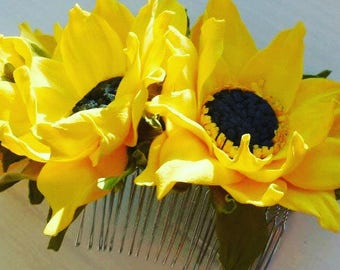 Sunflowers accessory Summer Flowers hair Yellow Rustic flowers hair Rustic wedding Rustic Flowers hair comb Flowers hair piece Fascinator