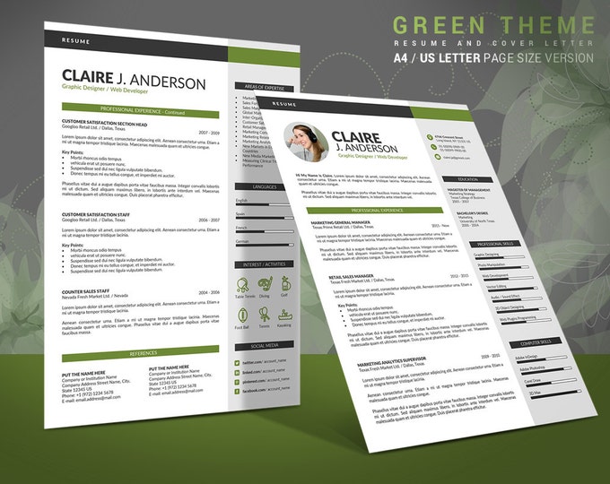 Professional Resume Template Word Format, 3 Pages Word Resume Design and Cover Letter in 2 Colors, Easy to Edit CV Template