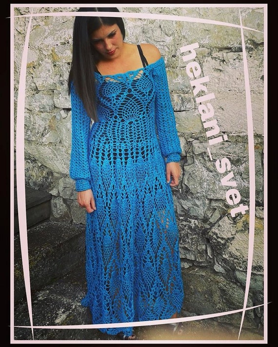 Long sleeves crochet dress Maxi beach dress Boho wedding