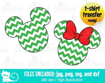 Mickey and Minnie Christmas Green Chevron Design Pattern SVG, Disney Digital Cut Files in svg, dxf, png and jpg, Printable Clipart