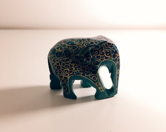 Handbemalter Elefant aus Kaschmir - Blau