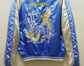 Sukajan Jacket Satin Vintage Rare Embroidered Phoenix Birds Japan Jacket Yokosuka Souvenir Jacket Bomber Jacket