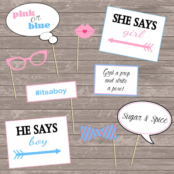 Printable Photo Booth Props Gender Reveal 18 Instant Props