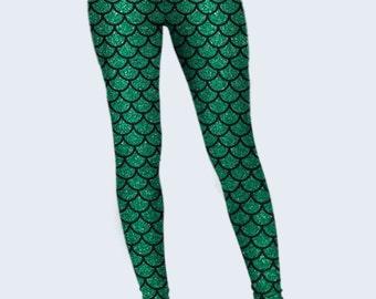 Mermaid Leggings, Emerald Squama Leggings, Womens Leggings, Yoga Leggings, Green Leggings, Leggings Women, Best Leggings, Fashion Leggings