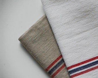 White French Linen Tea Towel - Red/ Blue Stripe
