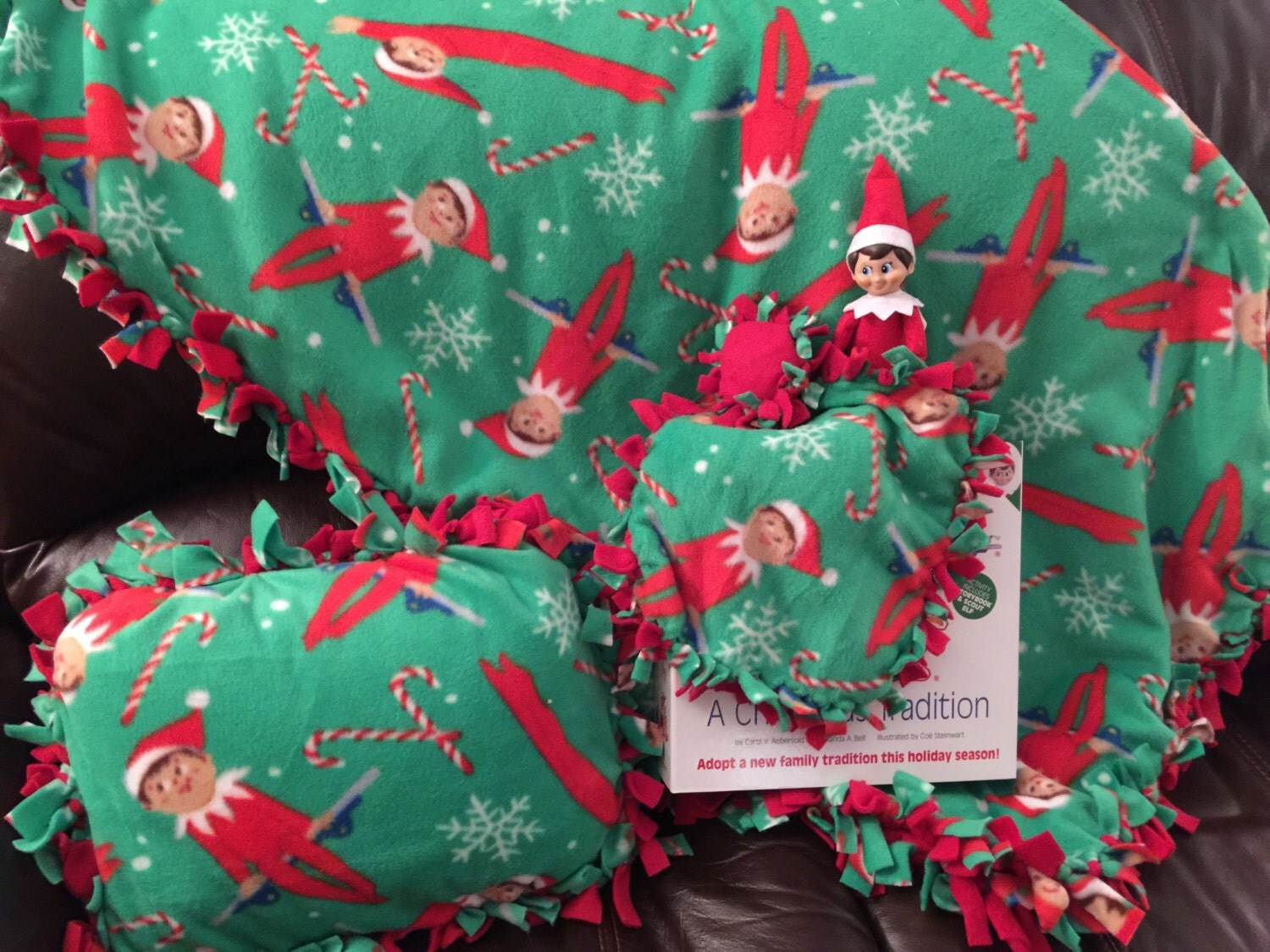 Elf on a shelf kid size blanket and pillow set