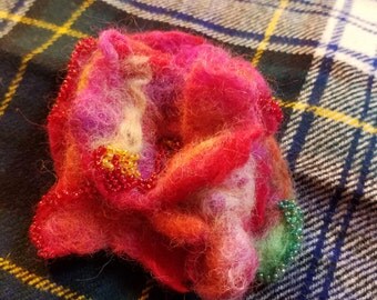 Flower Felted and Beaded Brooch
