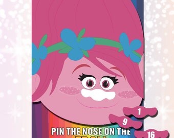 Trolls Party Supplies Party Game Pin the Nose Instant Download Digital Print