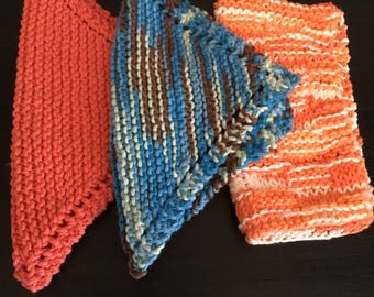 Knitted Dishcloth, Knitted Washcloth, Cotton DishCloth, Dishcloth, 100% Cotton Cloth, Dishcloth Set of 3, Housewarming Gift