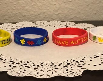 4 pcs I HAVE AUTISM medical alert bracelet for kids Puzzle pieces awareness (16 cm)