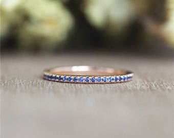 Fancy Round Half Natural Blue Sapphire Ring in 14K Solid Rose Gold/Wedding&Engagement Ring/Promise Ring/Anniversary Ring/Unique Ring