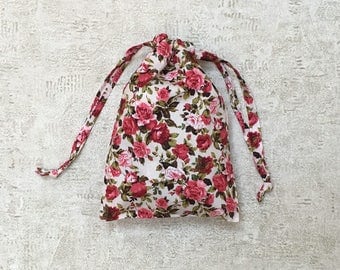 smallbags fabric pink printed pink English - 2 sizes - Cotton satin bags
