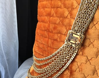 Napier Goldtone 7 chain Rhinestone Necklace