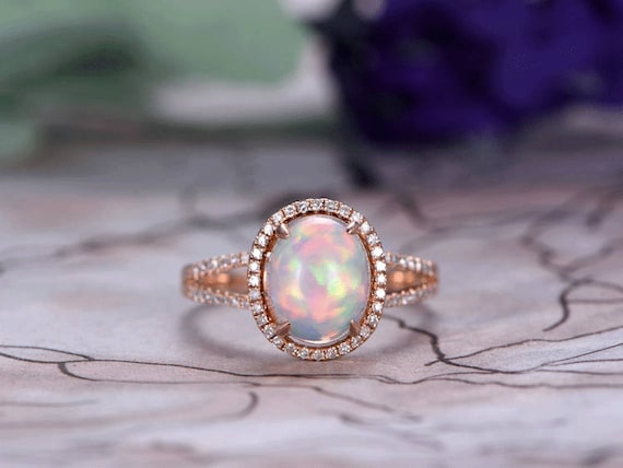 8x10mm Oval Cut African Opal Engagement Ring18k Rose Gold