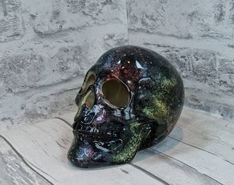 Galaxy ceramic skull, Hand Painted, cosmic design, pretty birthday gift, decorative ornament, weird and wonderful