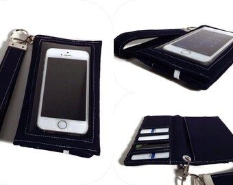 Cell Phone Wallet, Navy iPhone Wallet Wristlet, iPhone Wristlet, iPhone 7 Case, Samsung Galaxy Note Case, iPhone 6 case, Phone Cases