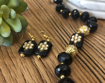 Indian jewelry; Indian traditional jewelry; black traditional jewelry set; Indian traditional jewelry set; Black Onyx stone Indian jewelry ;