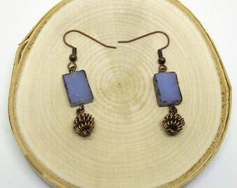 Periwinkle and Red Copper Dangle Earrings