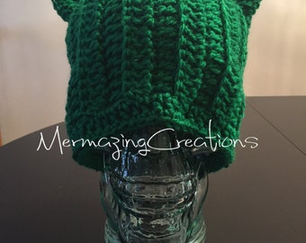 Green Pussyhat - Green Pussycat Hat - Pussycat Hat - Pussyhat Project - Pussyhat Green - Pussyhat Crochet - Crochet Cat Hat - Green Hat