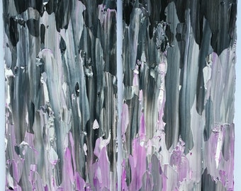 Black White and Violet Original Abstract Acrylic Painting. Modern Art Home Decor