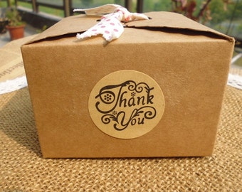 Kraft Circle Brown Thank You Stickers. Flower circle stickers. Set of 24 stickers