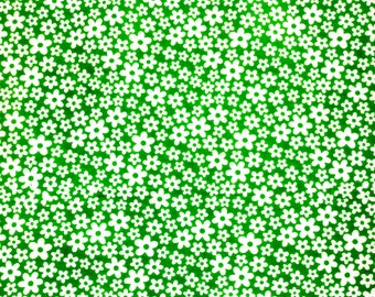 Green Floral Fat Quarter - White Flowers Fabric - Green fabric with Flowers - Floral Fat Quarter - Grass Green Fabric - Bright Green Cotton