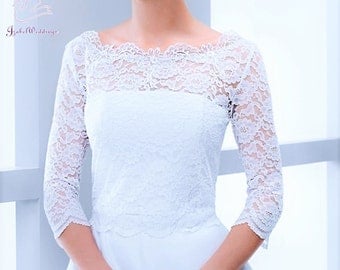 Bridal bolero lace 3/4 sleeves