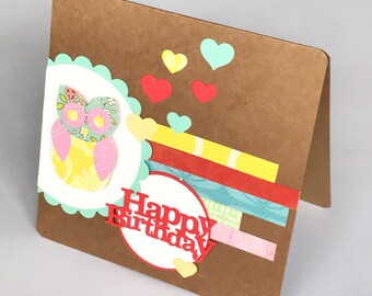 Owl Birthday Card, Birthday Girl Card, Happy Birthday Card, Card for girl, 1st Birthday Card, Little Girl Card, First Birthday Card,