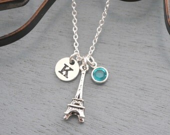 Eiffel Tower Necklace, Personalized Eiffel Tower Necklace, Silver Eiffel Tower Necklace, Initial Necklace, France Necklace, Paris Necklace
