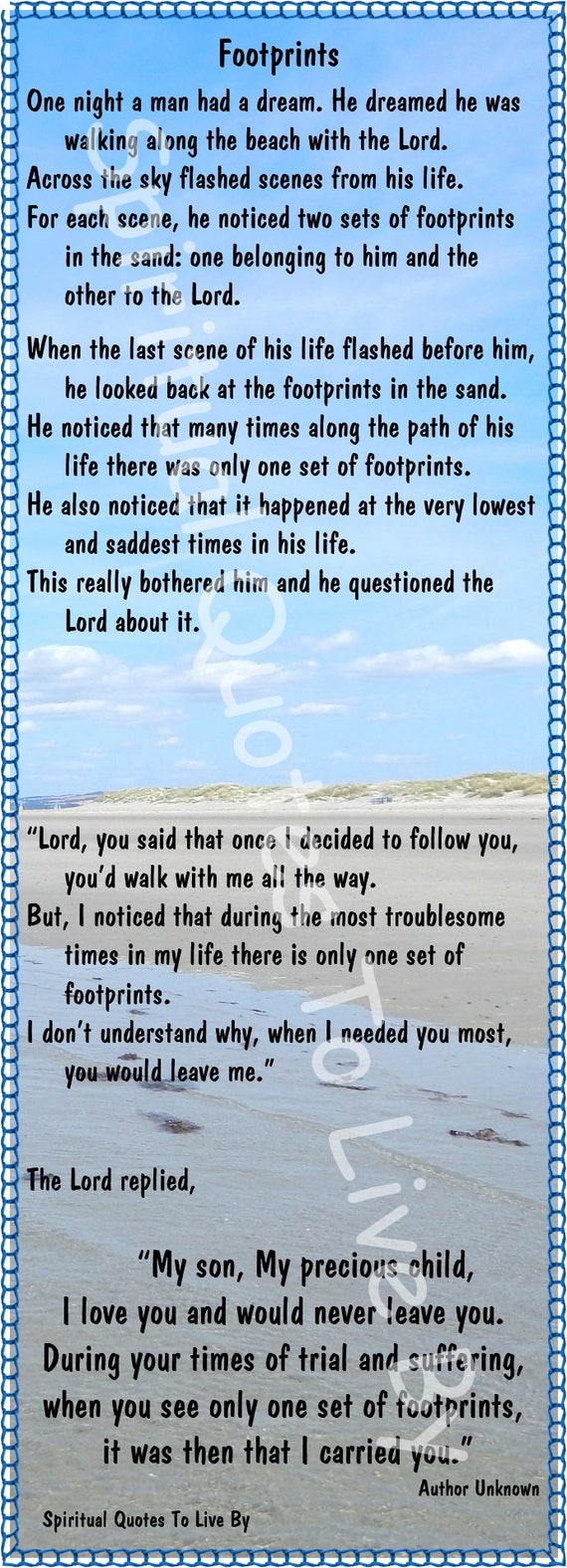 Footprints Footprints In The Sand 2 Bookmarks Download Print & Inspirational Poem Religious Spiritual Quotes To Live By