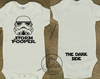 Storm pooper The dark side Star Wars Storm trooper Onesie Baby Boy Newborn Funny Cute Saying Shower Gift Dad Silly Coming home outfit Set