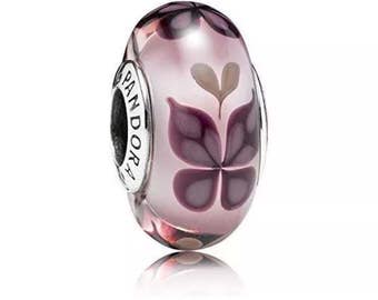 New Pandora 925 silver Charm Bead Murano Pink Butterfly Kisses 791621