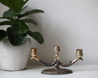 Fine vintage candle holder made of metal, silver, Baroque, Shabby Chic