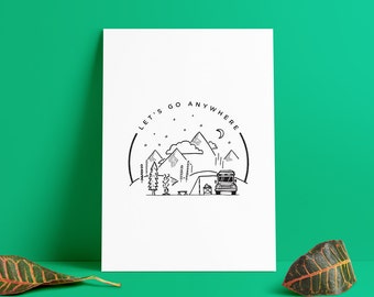 Let's Go Anywhere. Land Rover, Travel, Motivational, Inspirational Quote. Printable poster. Typography art. Digital Art Download