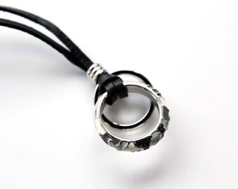 mens leather , mens necklace , mens jewelry , surfer necklace, leather circle , leather rings ,