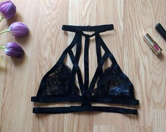 Bralette, Chain Bralette, Lace Bralette, Black Bralette, Sexy Lingerie