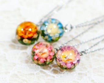 Dream, Real flower necklace, Preserved flower necklace, Necklace, Real flower jewelry, Pressed flower necklace