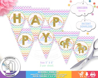 Unicorn Birthday Banner, Rainbow Birthday Banner, Unicorn Birthday party decorations, Party supplies INSTANT Download, Printable