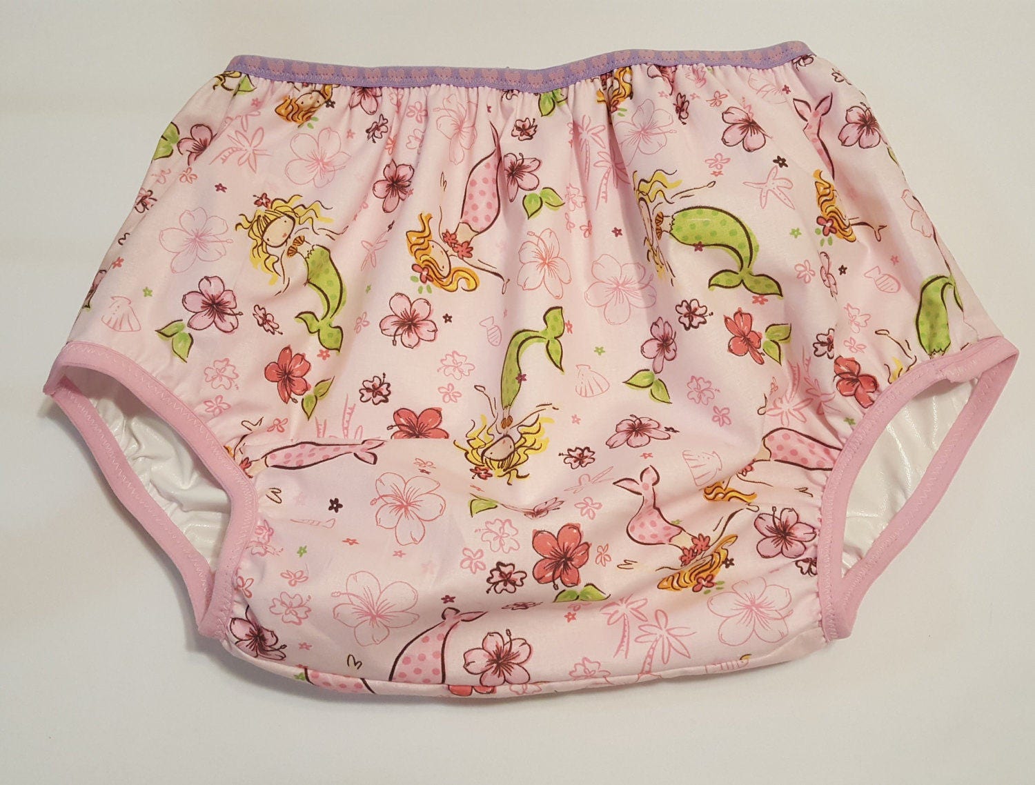 Adult Baby Diaper Cover Plastic Pants Pink Mermaids Print ABDL