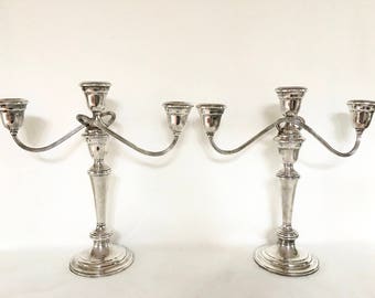 Pair of Gorham Sterling Silver Weighted Convertible Three-light Candelabra