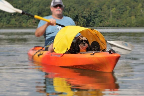 Dog paddling sun shade for kayaks canoes and SUPs yellow