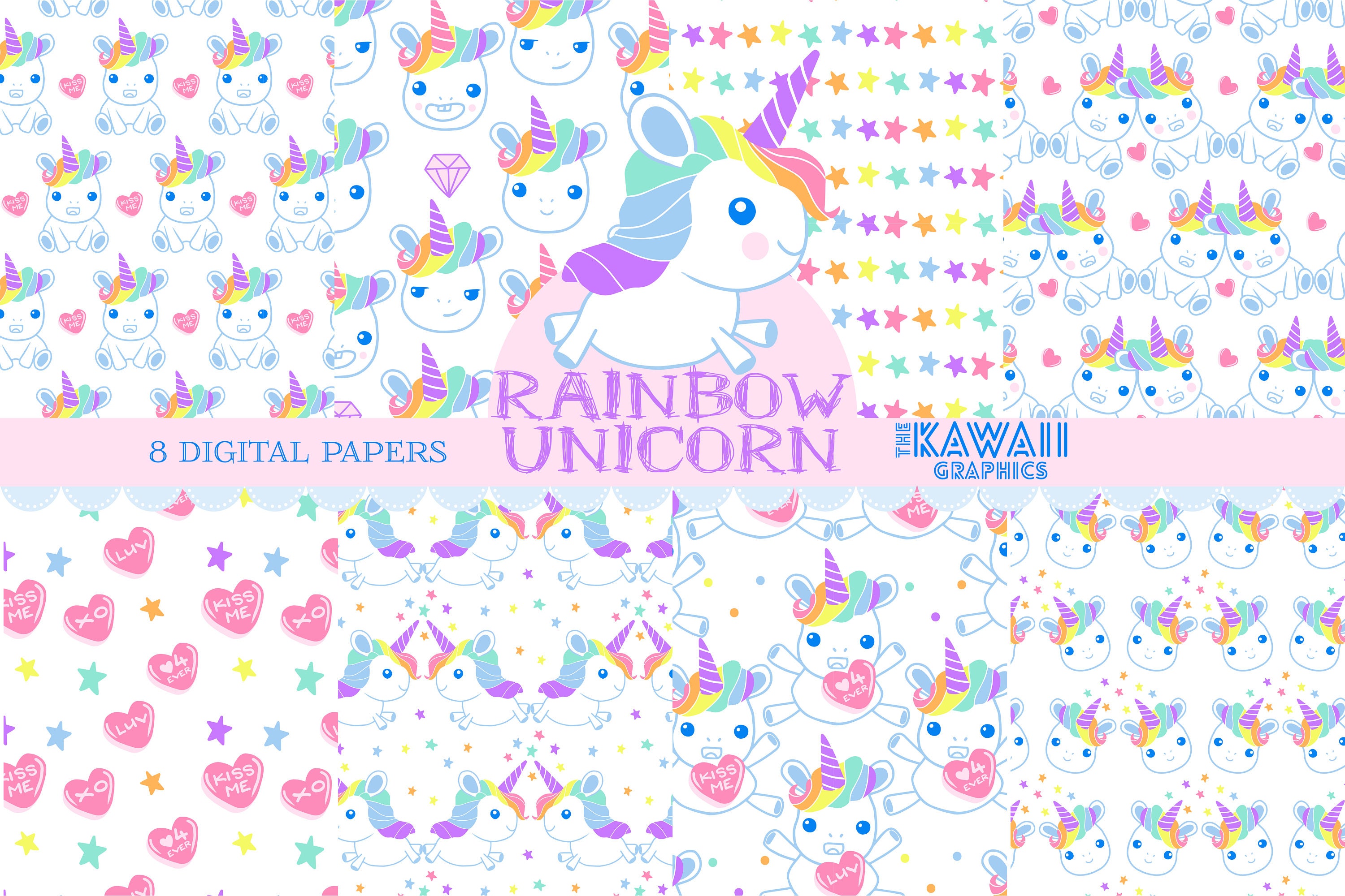 unicorn digital paper ombre unicorn planner stickers kawaii