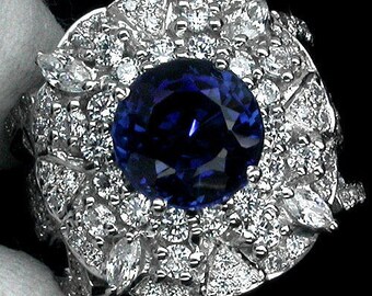 SALE 3.6ct Kashmir Blue Sapphire Ring, 925 Silver with Platinum, Free Shipping.